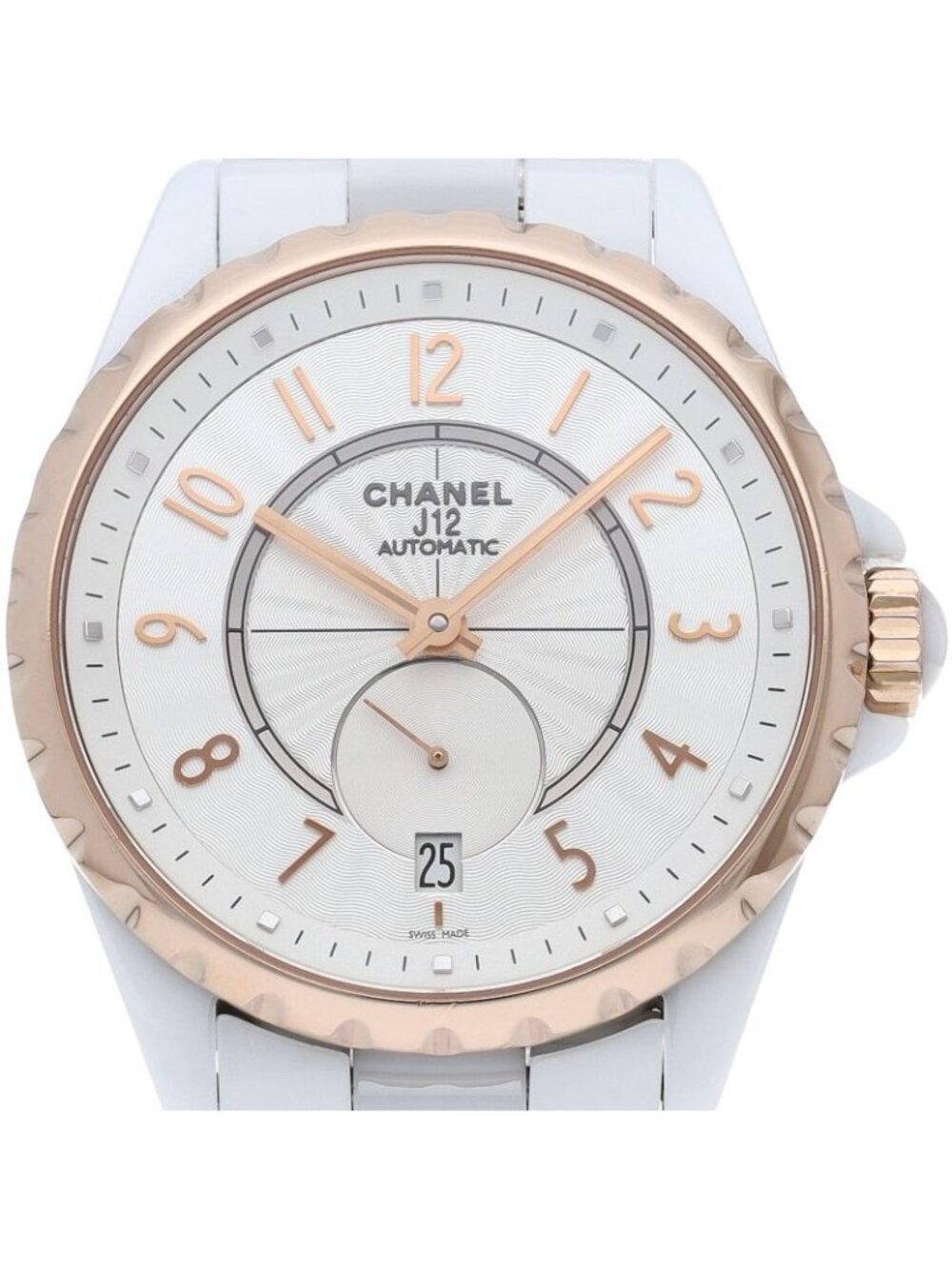 Chanel Auto 36.5 18K Pink Gold Ceramic Watch Silver